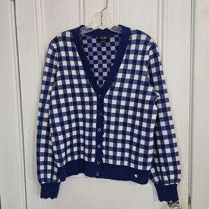 Kate Spade Blue and White Checkered Cardigan
